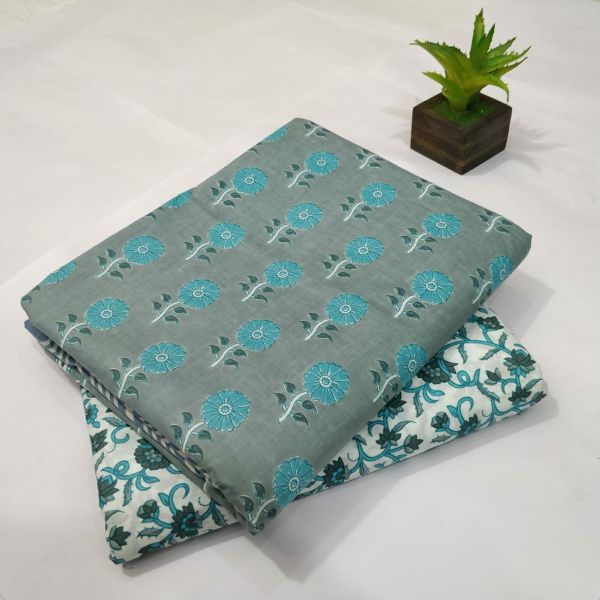 White Grey Hand Block Printed Cotton Kurti And Pant