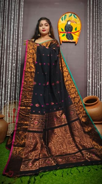 Black Buti Design Pure Handloom Cotton Saree
