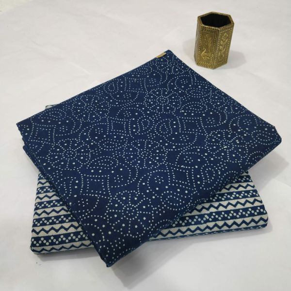 Royal Blue White Hand Block Printed Cotton Kurti And Pant