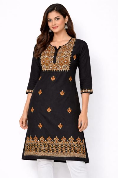 Black Pure Handloom Kantha Kurti From Bengal