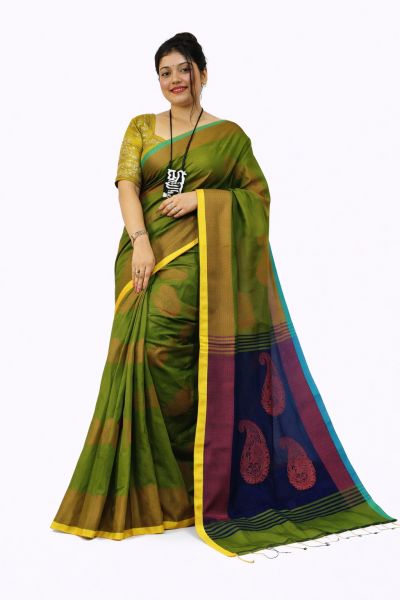 Light Green Pure Handloom Silk Saree From Bengal