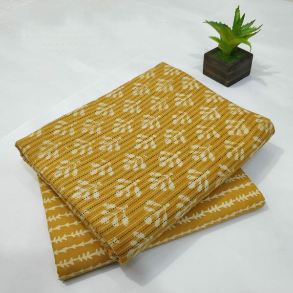 Yellow Hand Block Printed Cotton Kurti And Pant
