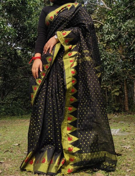 Black Butta Design Silk Saree From Bengal