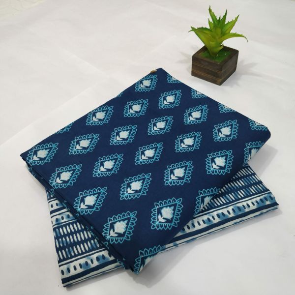 Blue White Hand Block Printed Cotton Kurti And Pant