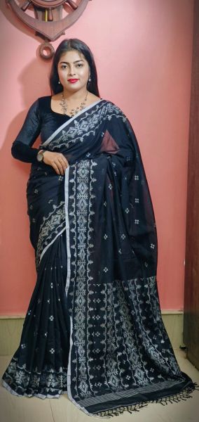 Black Pearl Pure Handloom Mustrize Cotton Jamdani Saree