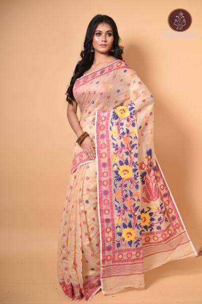 Light Brown Dhakai Jamdani Saree From Bengal