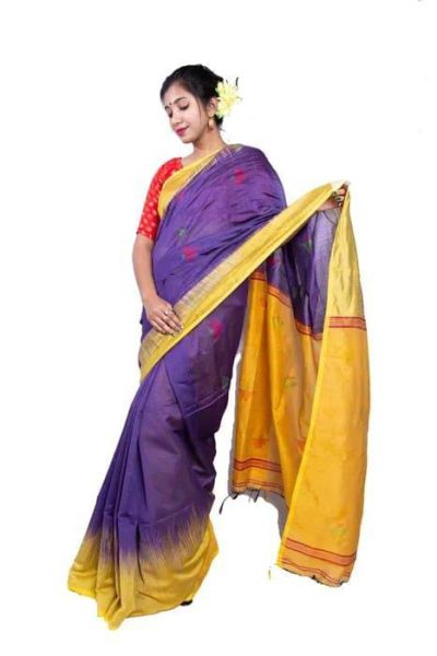 Voilet Yellow Ikkat Soft Silk Cotton Saree