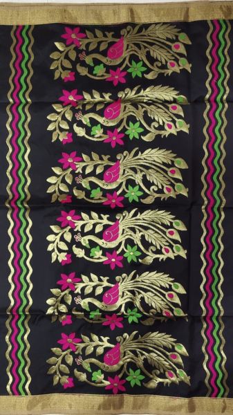 Black & & Golden Traditional Peacock Butta Handloom Baha Jamdani Saree