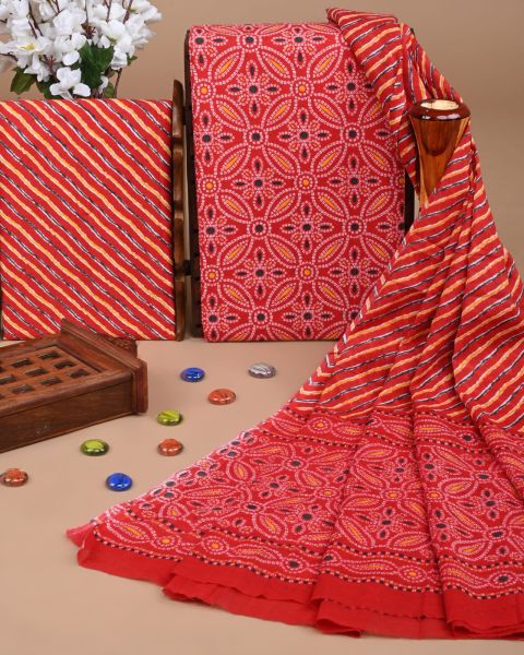 Cornell Red Pure Handloom Suit With Cotton Dupatta