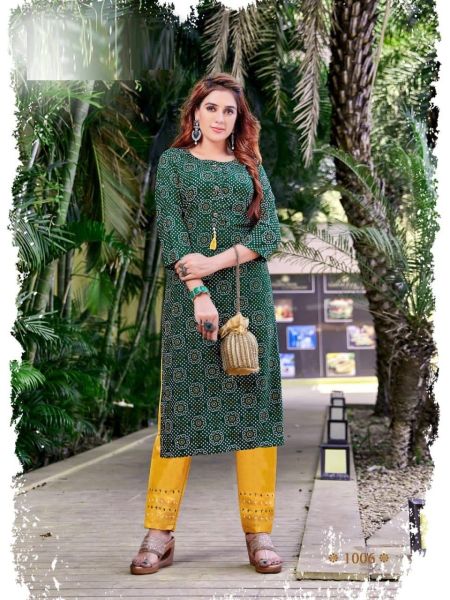 Green Party Wear Kurti With Cotton Pant
