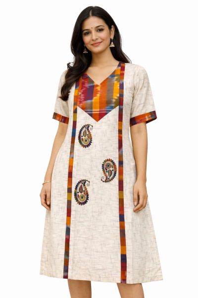 Cream Pure Handloom Kantha Kurti From Bengal