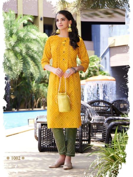 Yellow Party Wear Kurti With Cotton Pant