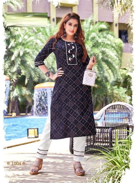 Black Party Wear Kurti With Cotton Pant