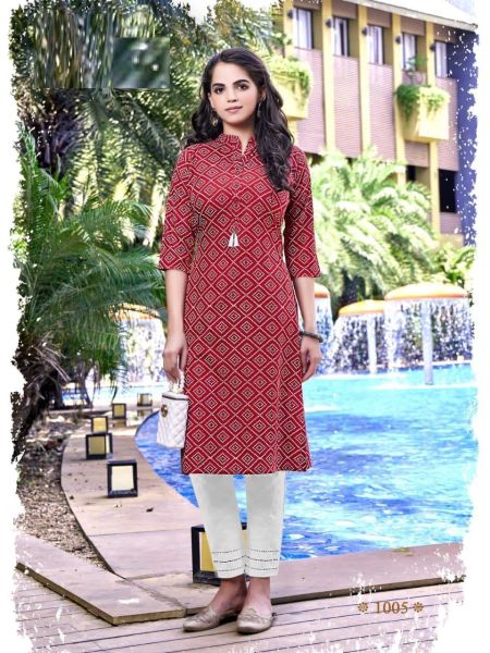 Brick Red Party Wear Kurti With Cotton Pant