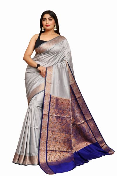 Gray Kashmiri Pashmina Silk Saree From Bengal