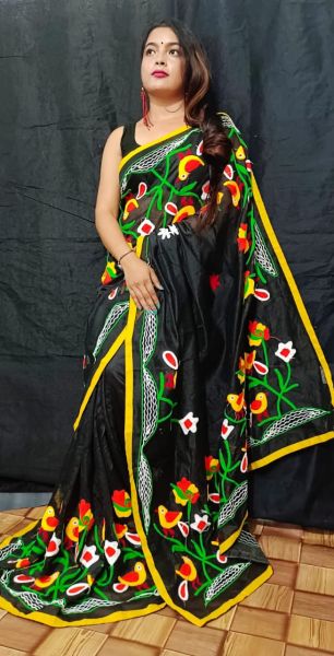 Black Bird Flower Pure Handloom Silk Cotton Saree
