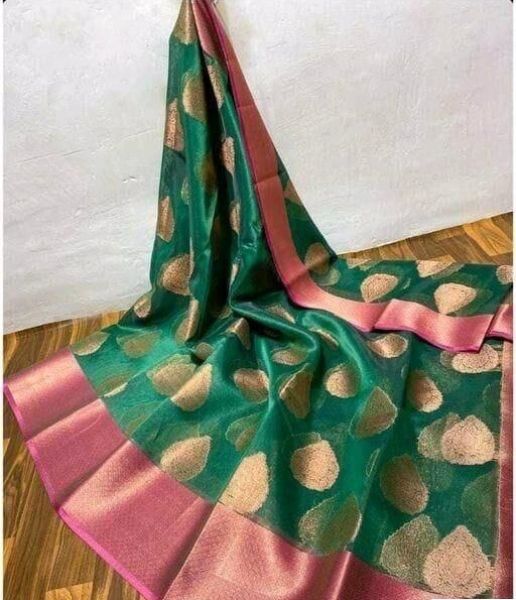 Green Maheshwari Silk Cotton Saree From Banarasi