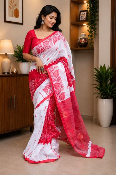 Multi ColorPure Handloom Dhakai Jamdani Saree From Bengal