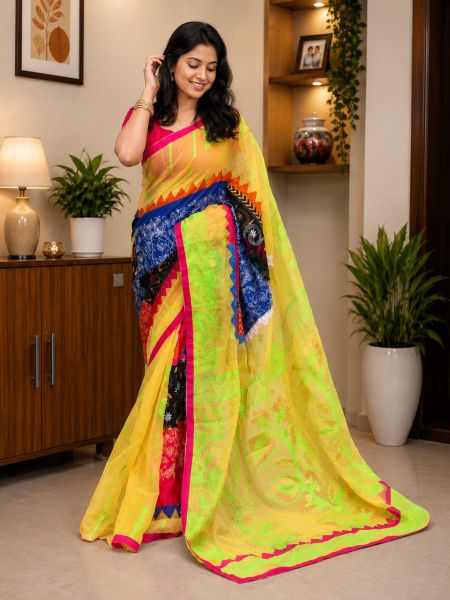Multi color Pure Handloom Dhakai Jamdani Saree From Bengal