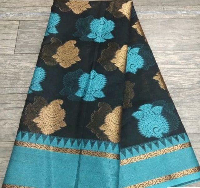 Black Maheshwari Silk Cotton Saree From Banarasi