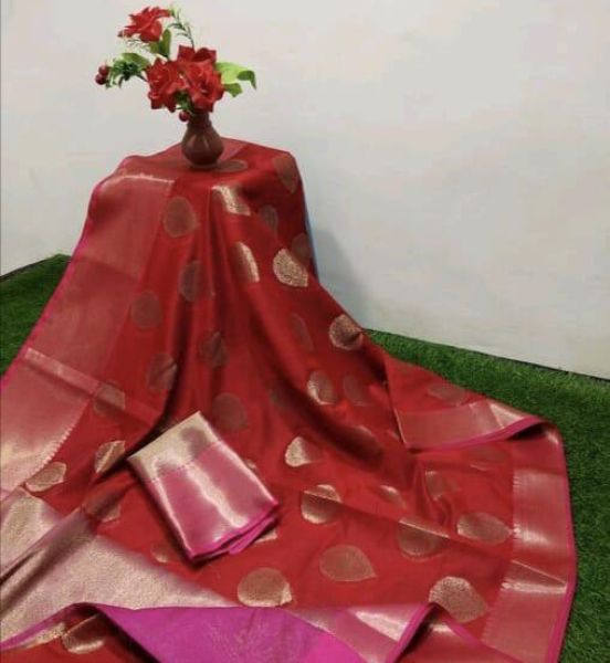 Brick Red Maheshwari Silk Cotton Saree From Banarasi
