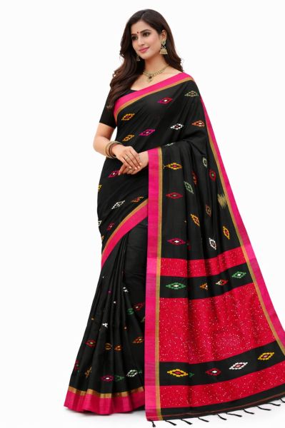 Black Red Pure Handloom Silk Cotton Saree From Bengal