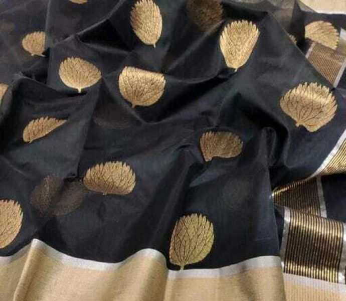 Black Kora Muslin Silk Saree From Banarasi