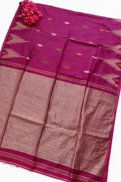 Pink Ghicha Silk Cotton Pure Handloom Saree From Bengal