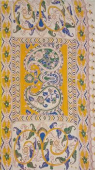 Yellow & Blue Hand Paisley Painted Kalamkari Saree