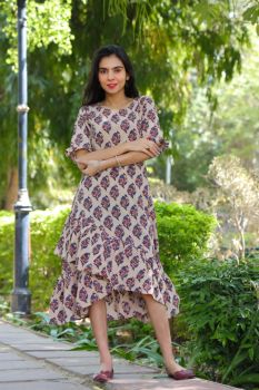 Pinkish Grey Pure Cotton Hand Block Printed One Piece
