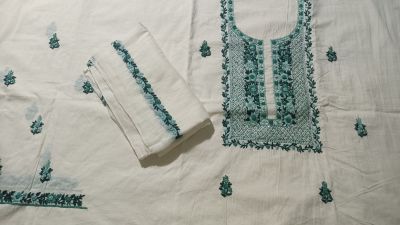 White Unstitched Dress Material From Bengal