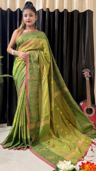 Pista Green Butta Copper Zari work Tissue Saree From Bengal