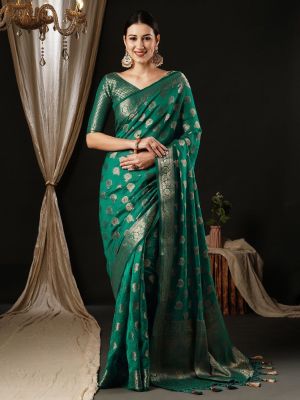 Bottle Green Party Wear Georgette Banarasi Saree