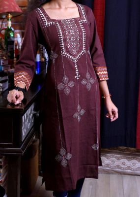 Dark Maroon Pure Handloom Long Kurti From Bengal
