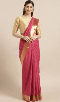 Pink Pure Handloom Silk Saree From Banaras