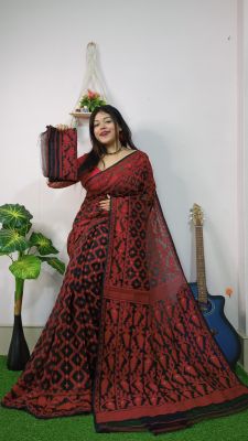Black Brown Pure Handloom Cotton Saree From Bengal