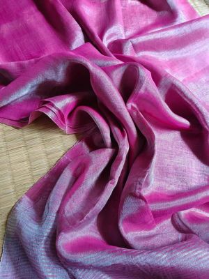 Violet Pure Handloom Linen Tissue Saree From Bengal