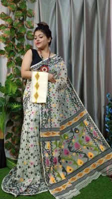 Ash Pure handloom Dhakai jamdani saree From bengal