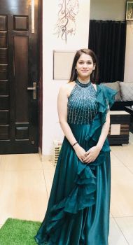 handcrafted gown with ruffled dupatta