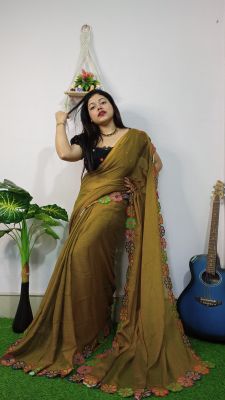 Brown Pure Handloom Mul Cotton Saree From Bengal