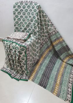 White Hand Block Printed Work Saree