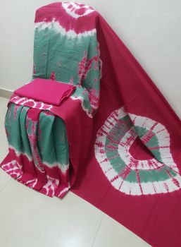 Moss Green Rose Pink Hand Block Printed Work Saree