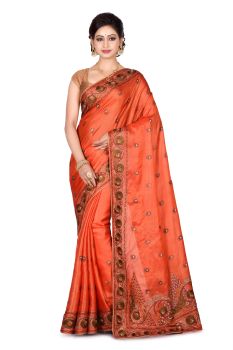 Orange Flower Pure Handloom Silk Saree