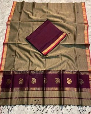 Coffee Brown Pure Handloom Maheshwari Silk Saree From Bengal