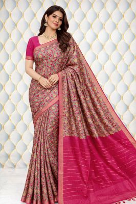 Red Pure Handloom Beautiful Katan Silk Ajrakh Print Saree From Bhagalpur