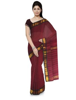 Dark Maroon Pure Handloom Fine Cotton Saree