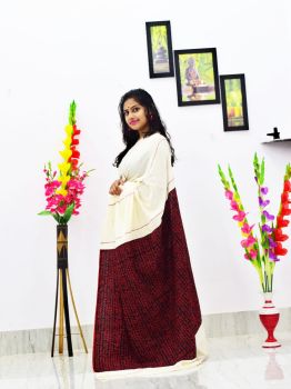 White Pure Handloom Khesh Cotton Saree From Bengal