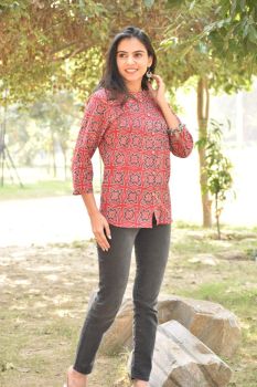 Red Hand Block Printed cotton Top
