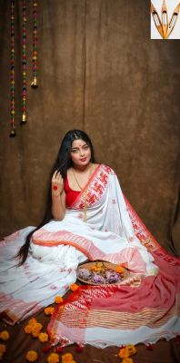 White Pure Handloom Cotton Saree From Bengal