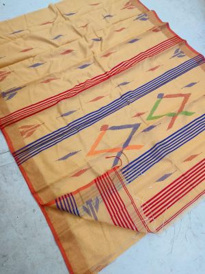 Light Brown Pure Handloom Silk Cotton Saree From Bengal